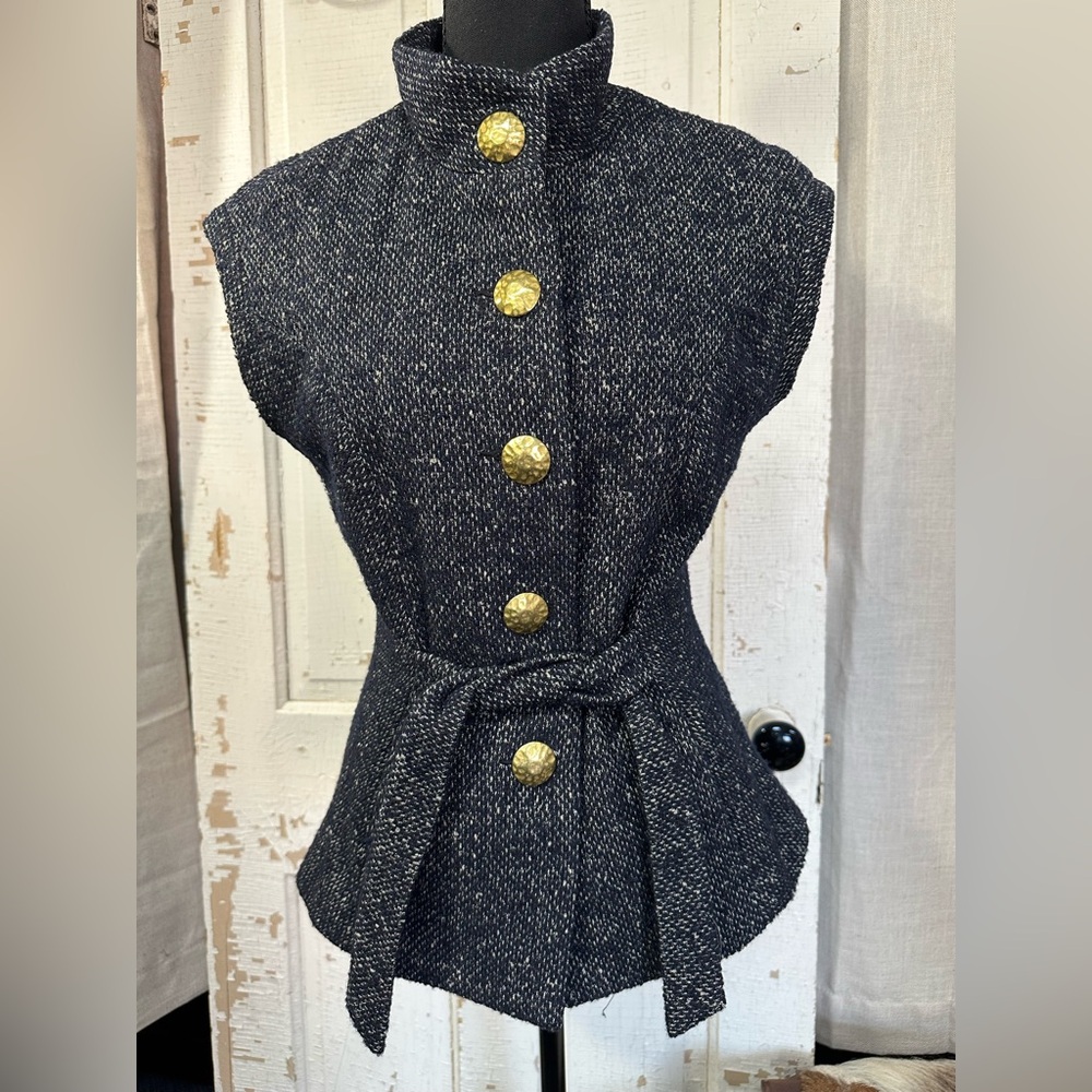 CAbi Black Tweed Vest with Purple Lining